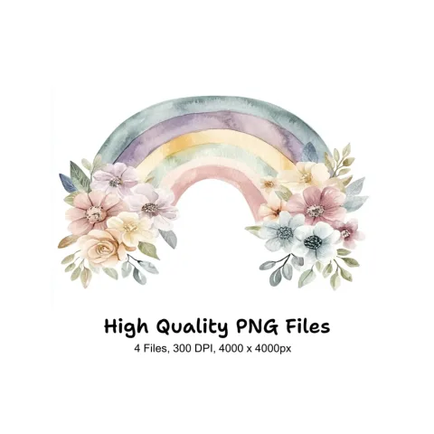 Pastel Floral Rainbow Clipart Bundle