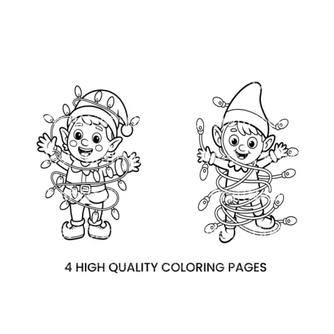 Christmas Elf Tangled in Lights Coloring Books