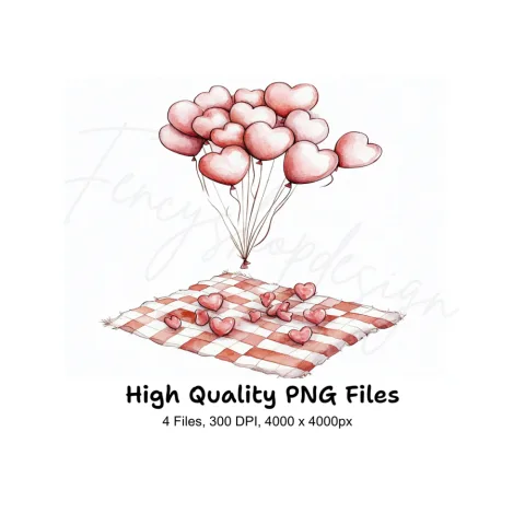 Heart Balloons Picnic Clipart Bundle