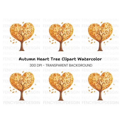 Autumn Heart Tree Clipart Bundle
