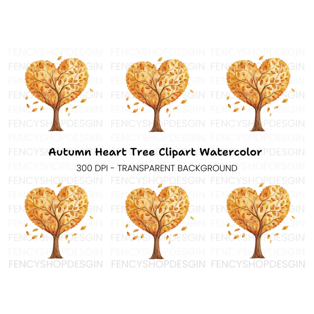 Autumn Heart Tree Clipart Bundle