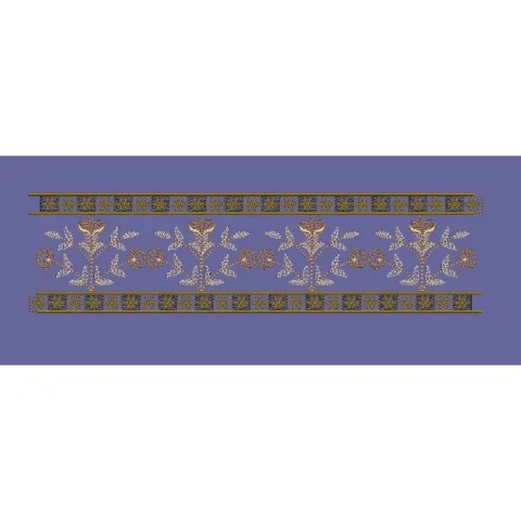 Gold Floral Border with Geometric Trim Embroidery Design