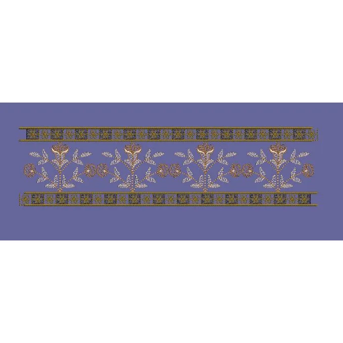 Gold Floral Border with Geometric Trim Embroidery Design