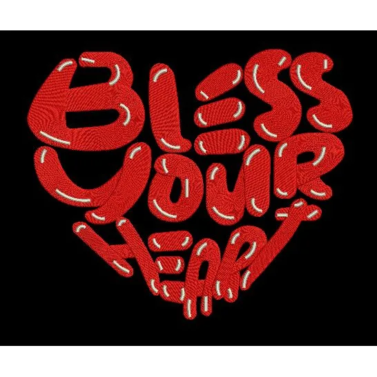 Heart Typography Stitch Embroidery Design