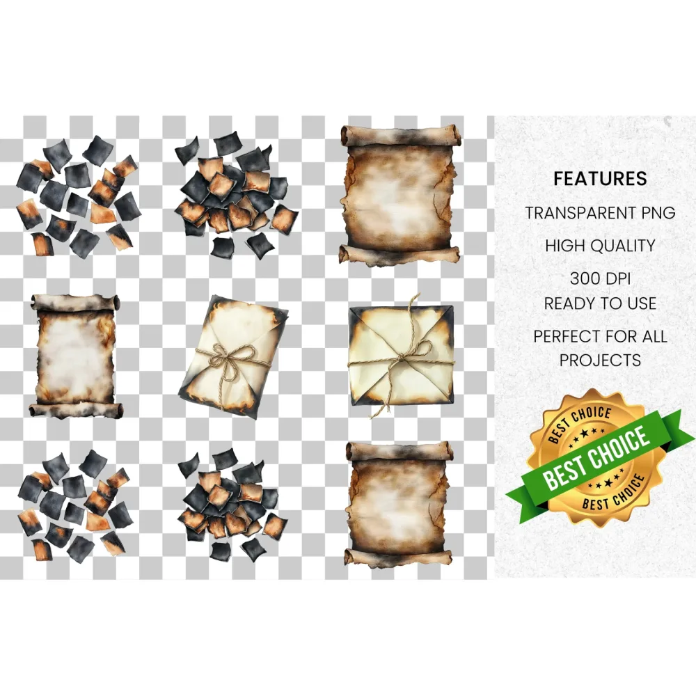 Aged Burnt Scroll Clipart Bundle