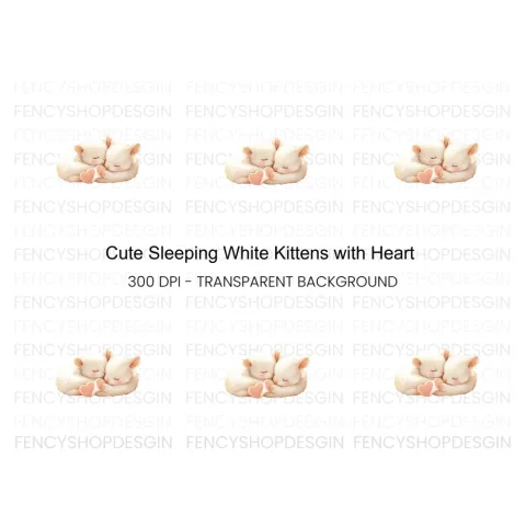 Cute Sleeping White Kittens Clipart Bundle