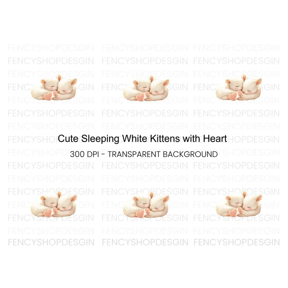 Cute Sleeping White Kittens Clipart Bundle