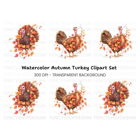 Thanksgiving Turkey Autumn Leaves Clipart Bundle