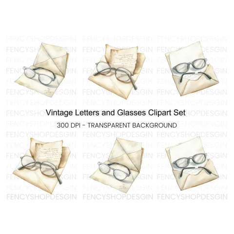 Vintage Letters and Glasses Clipart Bundle