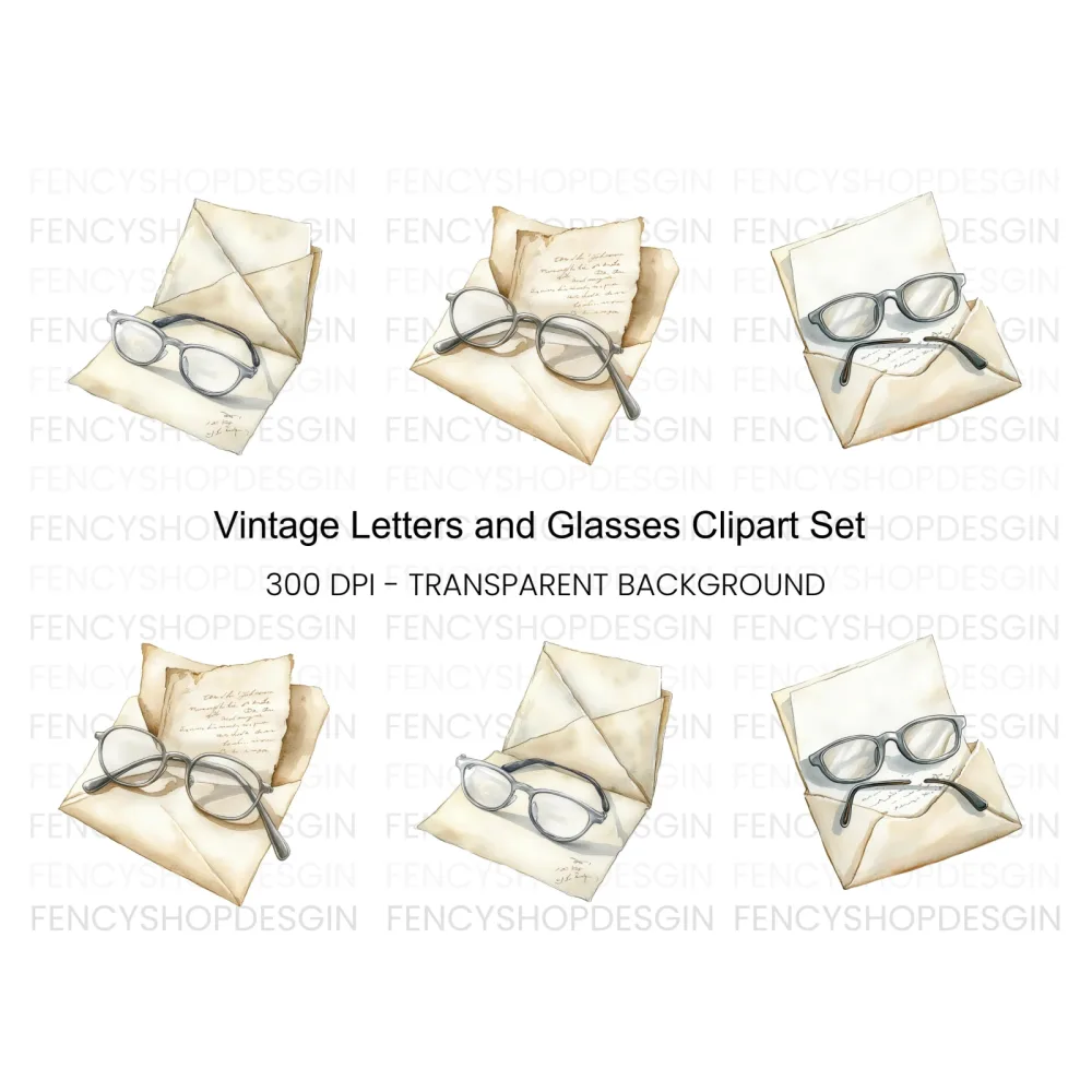 Vintage Letters and Glasses Clipart Bundle