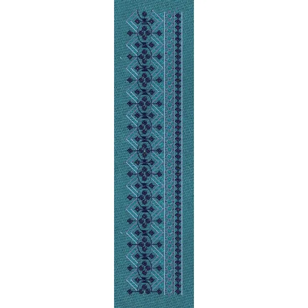 Teal Geometric Medallion Border Teal & Navy Blue Embroidery Design