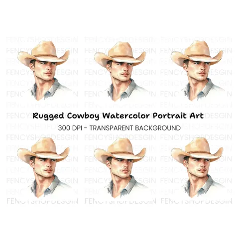 Handsome Cowboy Portrait Clipart Bundle