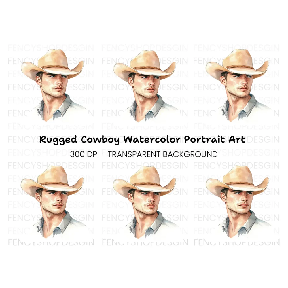 Handsome Cowboy Portrait Clipart Bundle