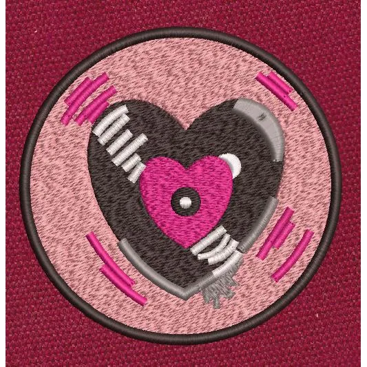 Heart Groove Vinyl Badge Embroidery Design