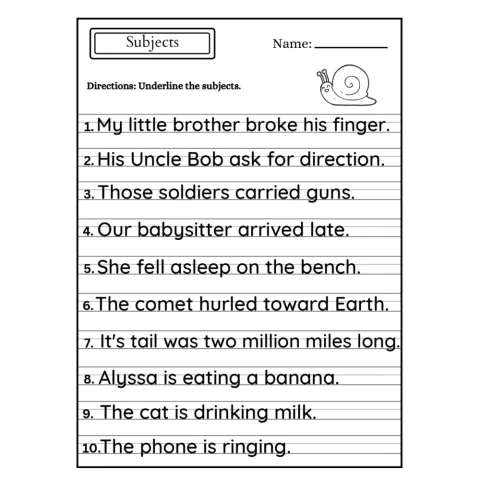 Subjects Verbs Predicates Grammar Worksheets