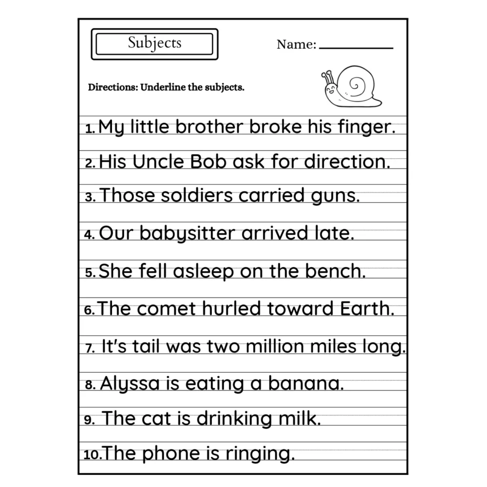 Subjects Verbs Predicates Grammar Worksheets