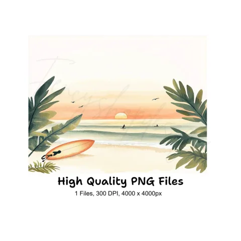 Sunset Beach Surfing Clipart Bundle