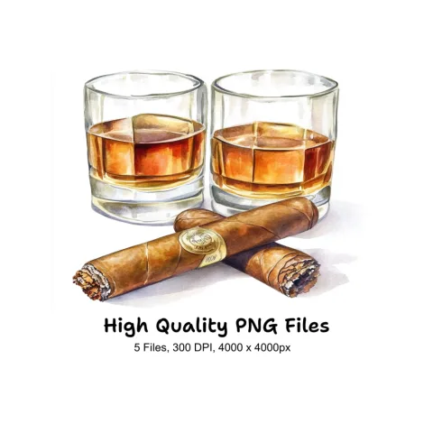 Whiskey and Cigar Clipart Bundle