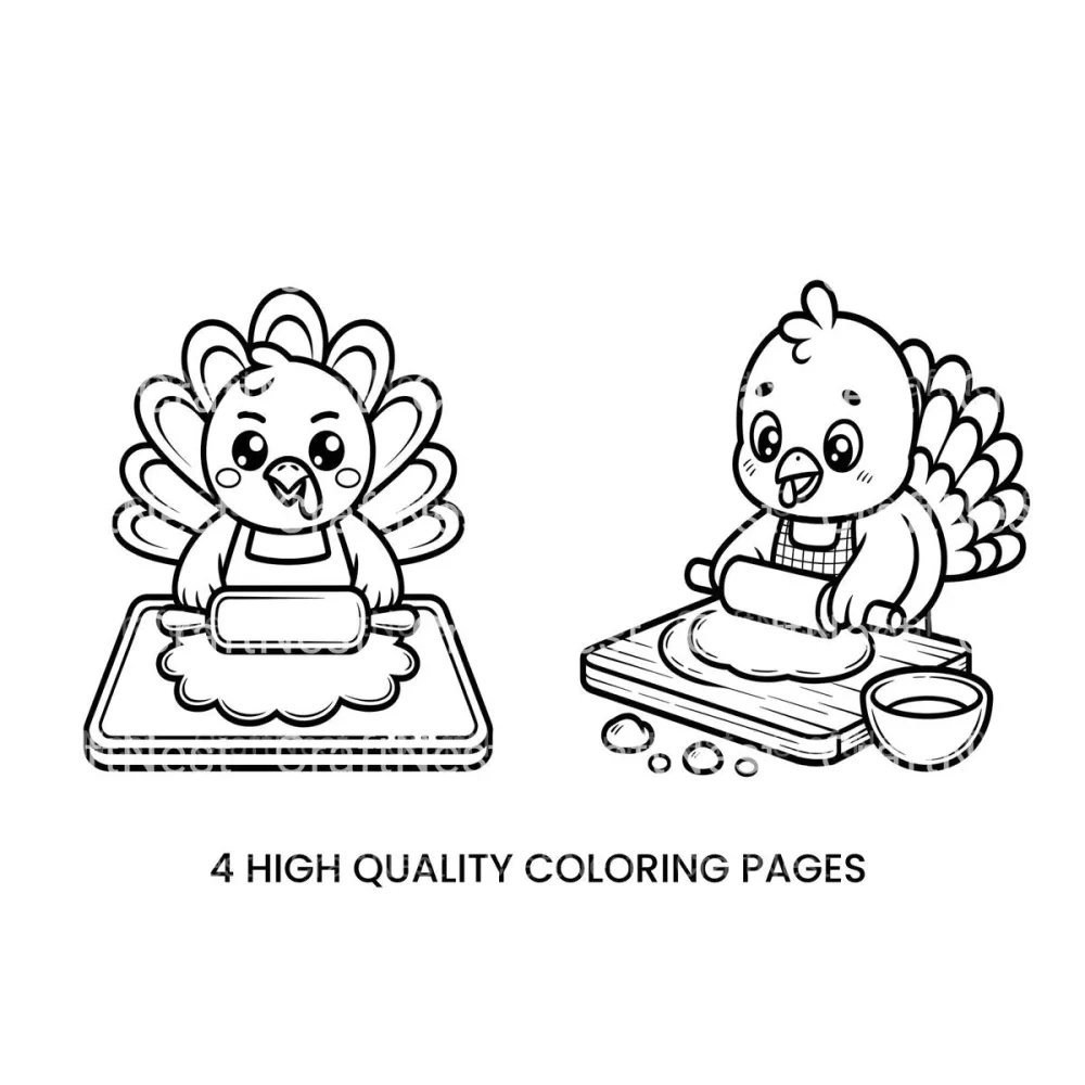 Cute Turkey Baking Coloring Books