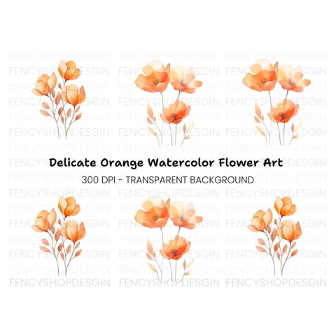 Delicate Orange Floral Clipart Bundle