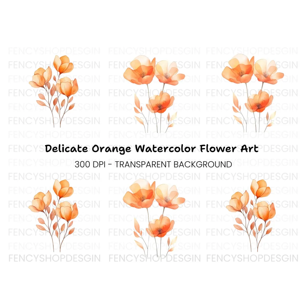 Delicate Orange Floral Clipart Bundle