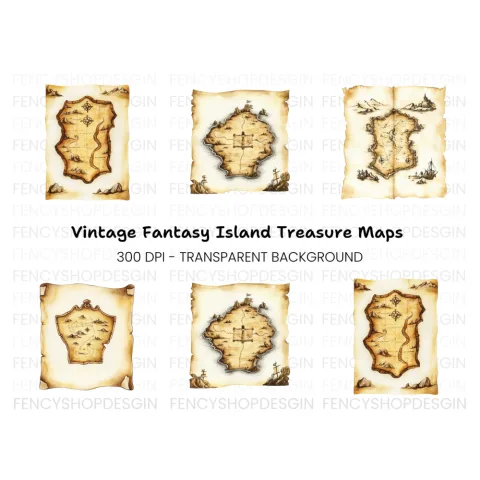 Vintage Treasure Island Maps Clipart Bundle