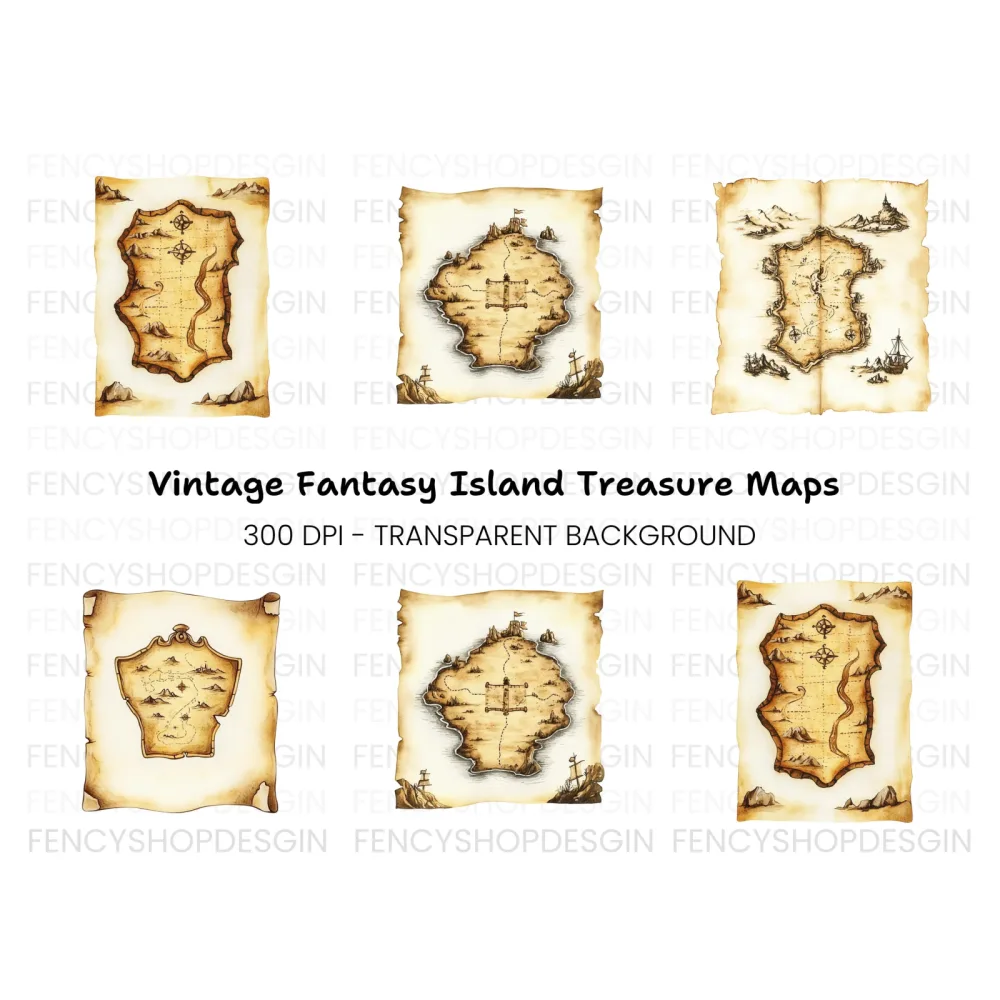 Vintage Treasure Island Maps Clipart Bundle