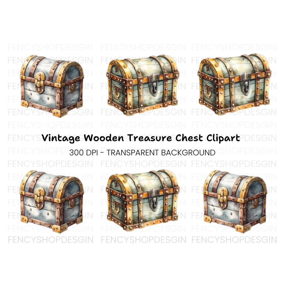 Vintage Treasure Chest Clipart Bundle