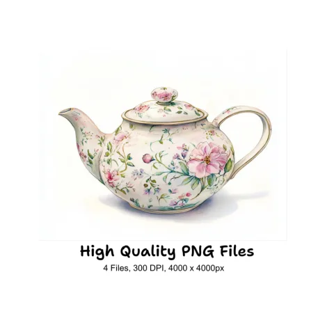 Elegant Floral Teapots Clipart Bundle