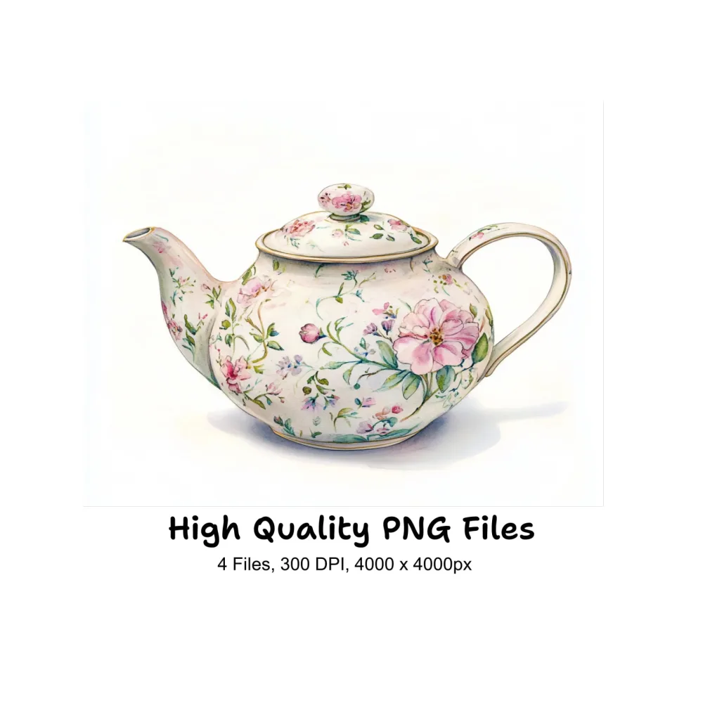 Elegant Floral Teapots Clipart Bundle