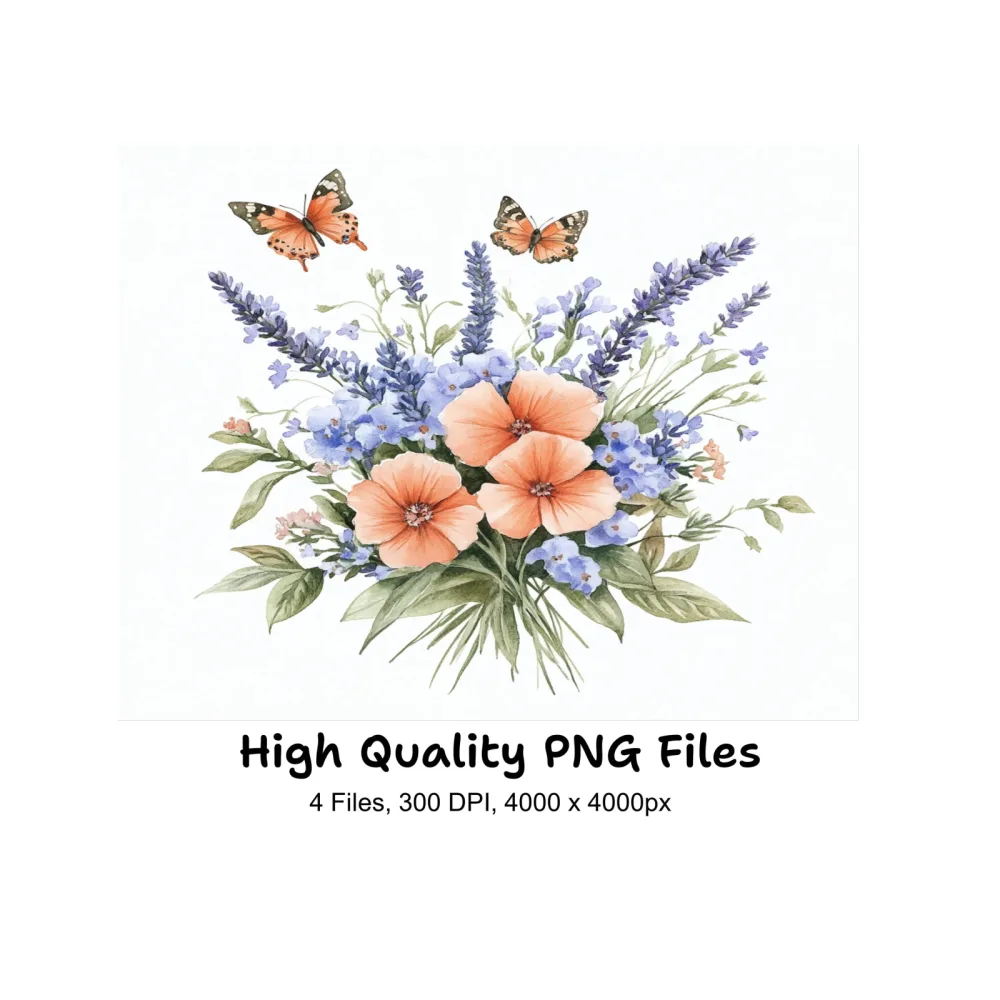 Lavender Butterfly Clipart Bundle