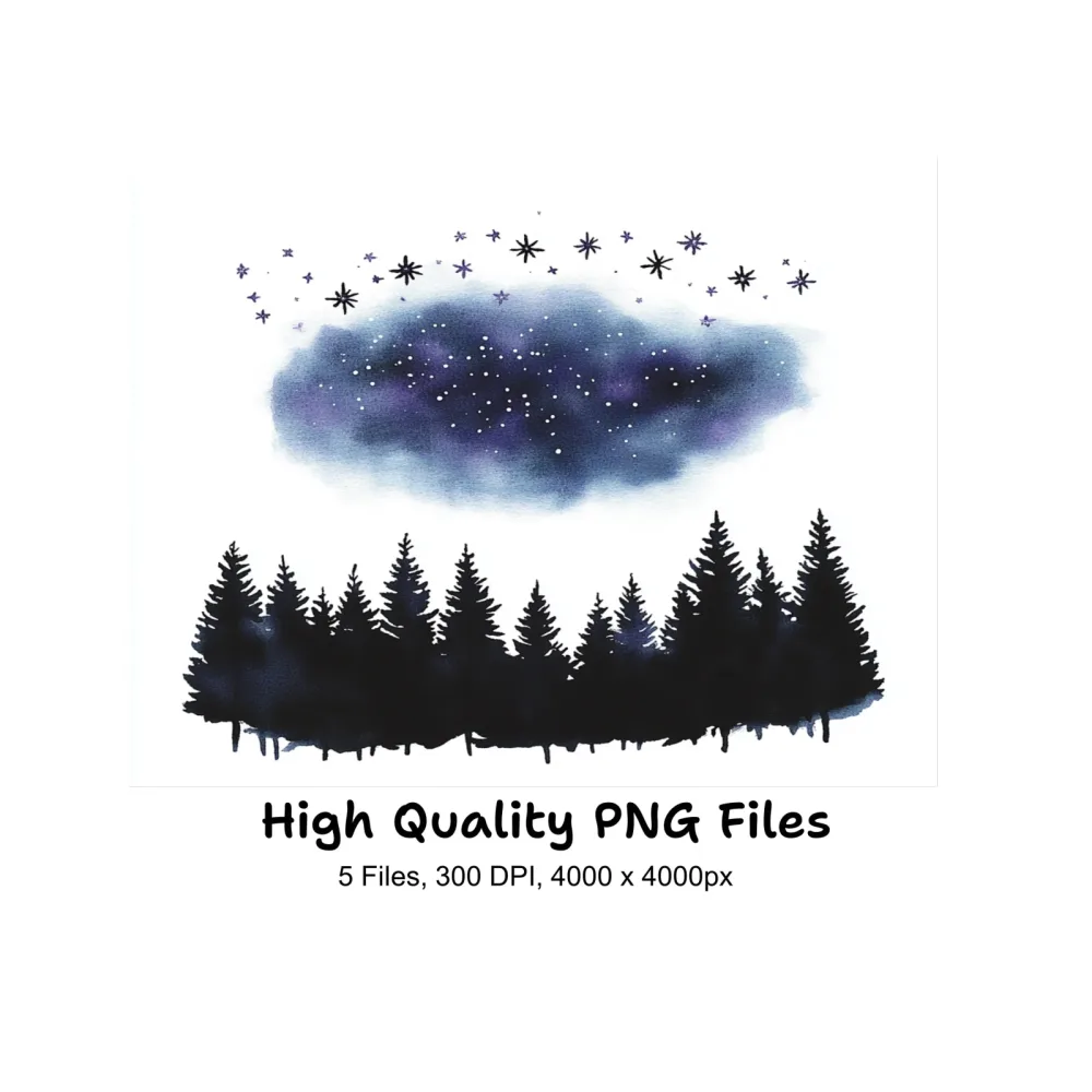 Night Sky Forest Clipart Bundle