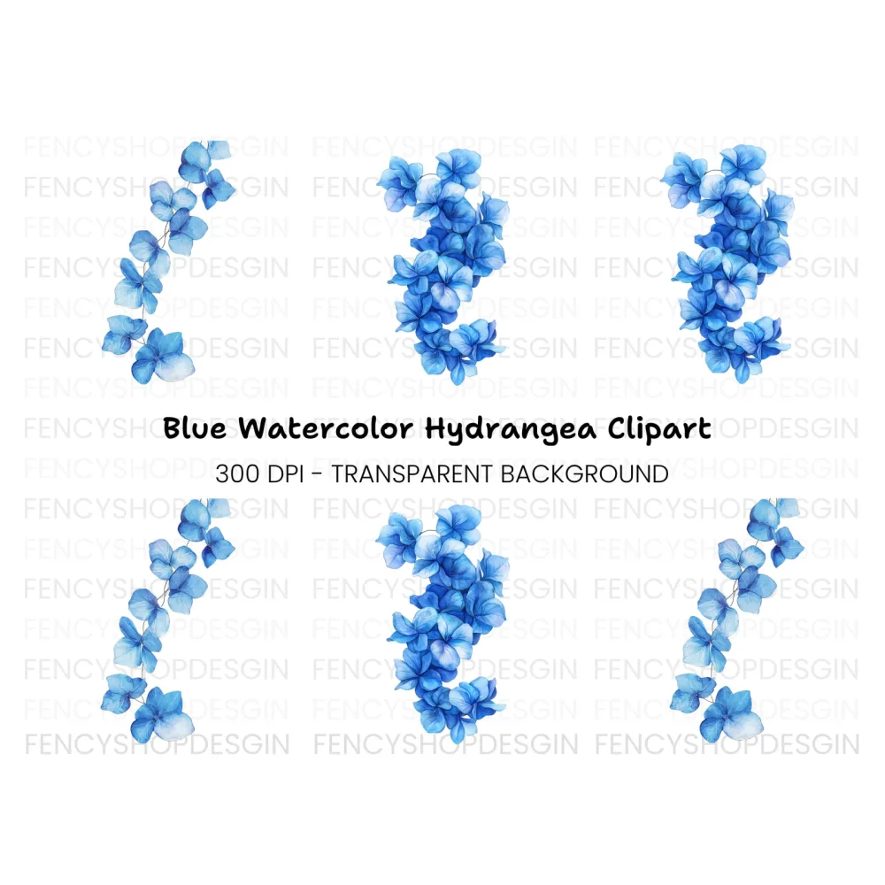 Blue Hydrangea Floral Clipart Bundle
