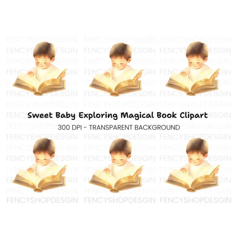 Sweet Baby Boy Reading Enchanted Book Clipart Bundle