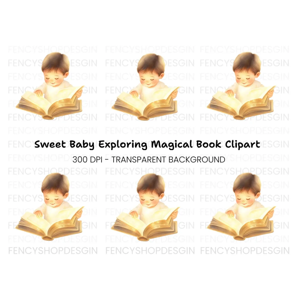 Sweet Baby Boy Reading Enchanted Book Clipart Bundle