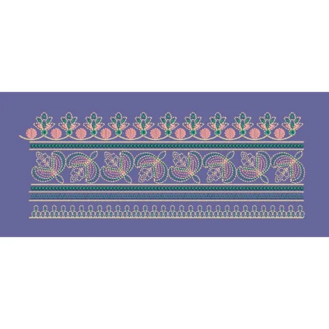 Tiered Floral and Foliage Beaded Border Embroidery Design