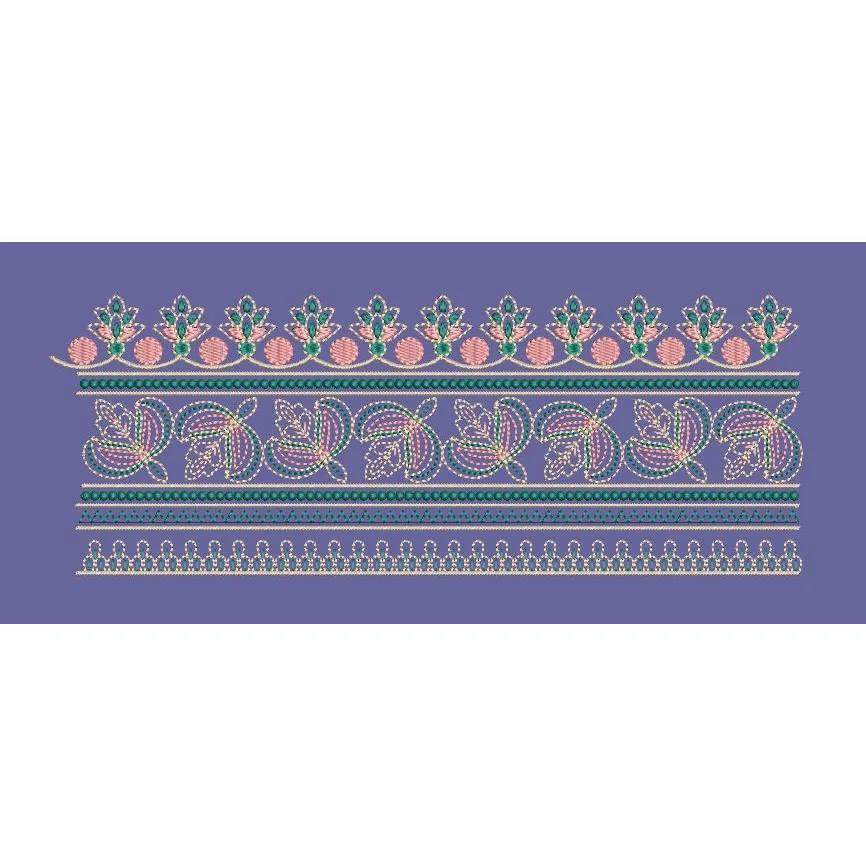 Tiered Floral and Foliage Beaded Border Embroidery Design