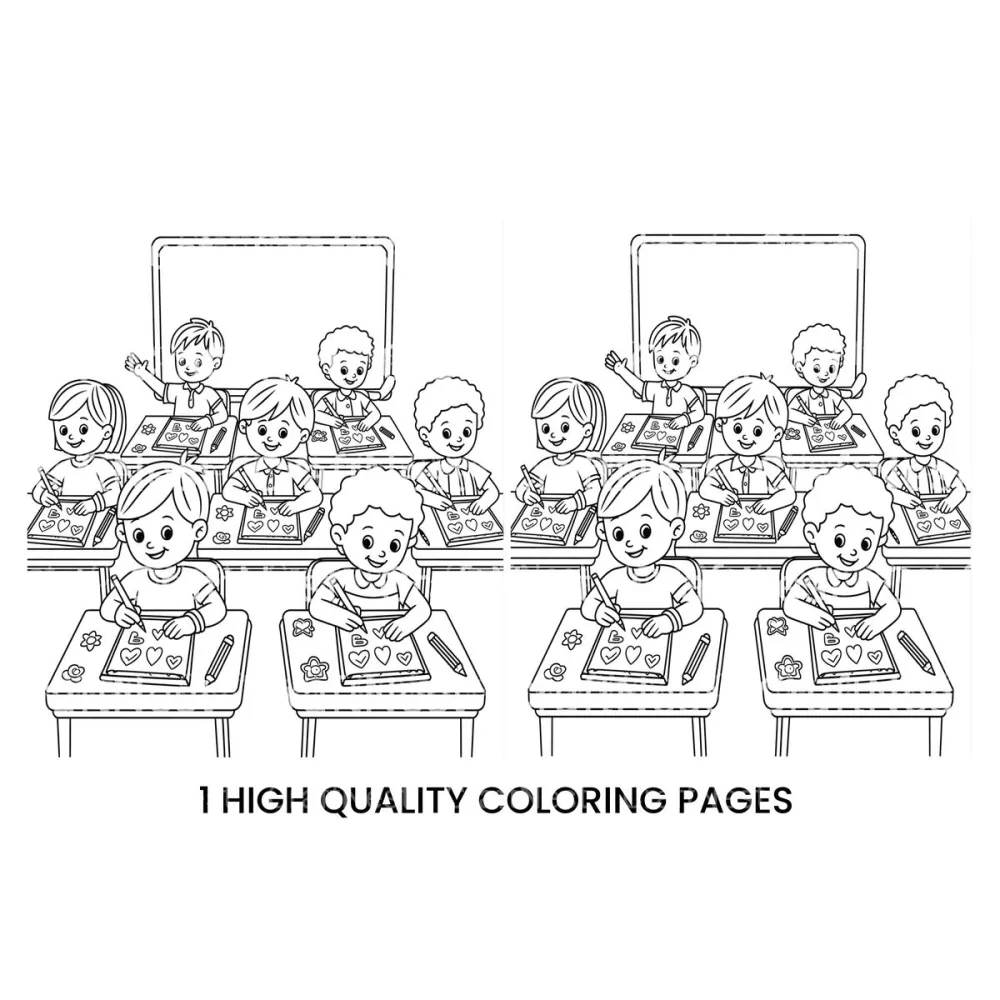 School Kids Learning Coloring Books