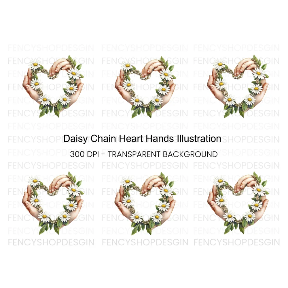 Heart Shaped Daisy Chain with Hands Clipart Bundle