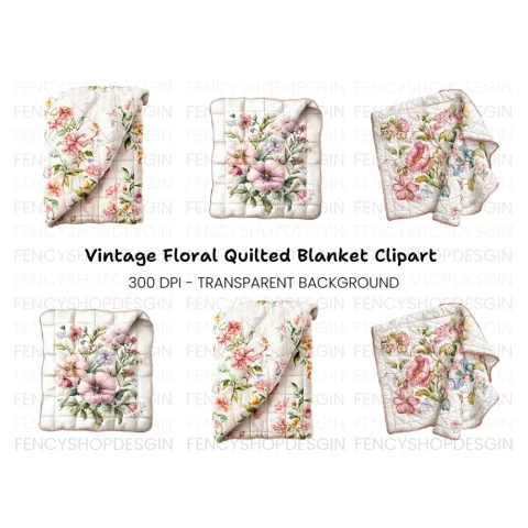 Elegant Floral Quilted Blanket Clipart Bundle