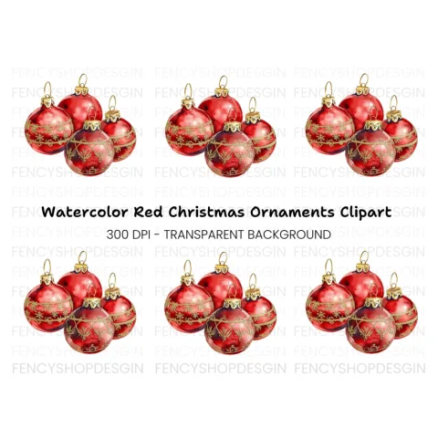Sparkling Red Christmas Baubles Clipart Bundle