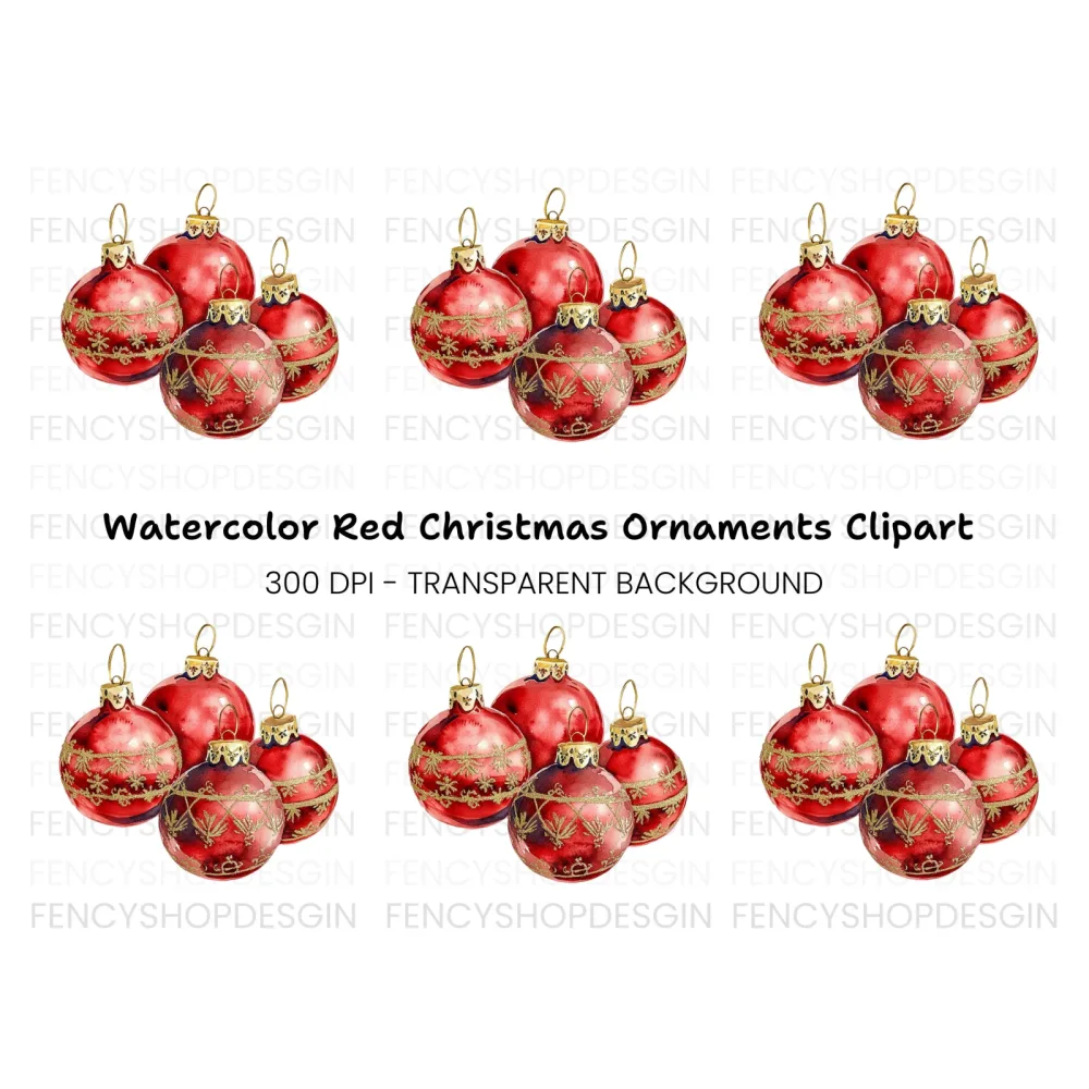 Sparkling Red Christmas Baubles Clipart Bundle