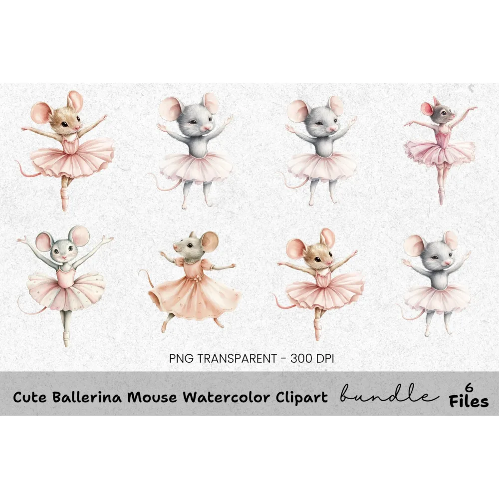 Cute Ballerina Mouse Clipart Bundle