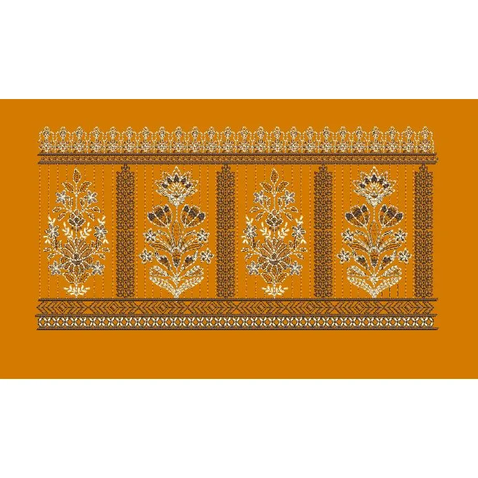 Golden Saffron Floral Embroidery Design