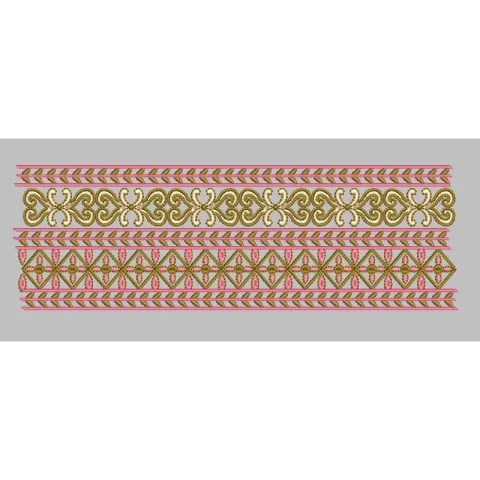 Scrollwork and Geometric Lattice Border Embroidery Design