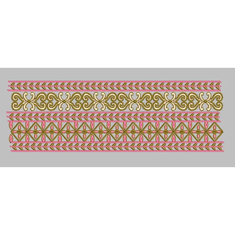Scrollwork and Geometric Lattice Border Embroidery Design