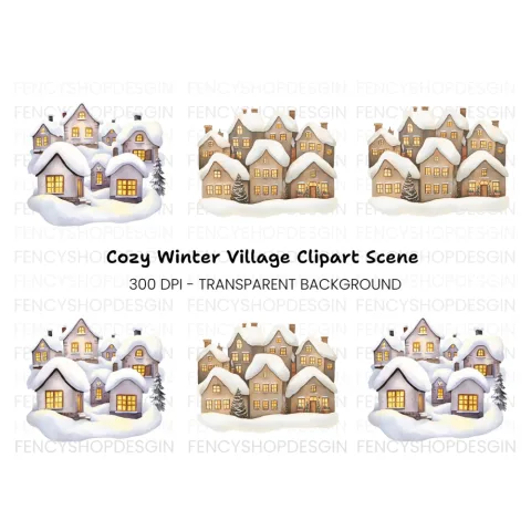 Cozy Winter Houses Clipart Bundle