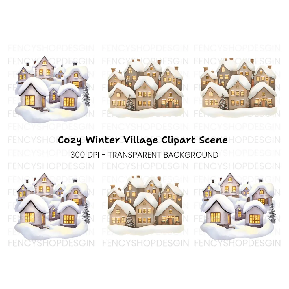 Cozy Winter Houses Clipart Bundle