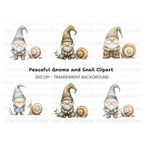 Cute Gnomes and Snails Clipart Bundle