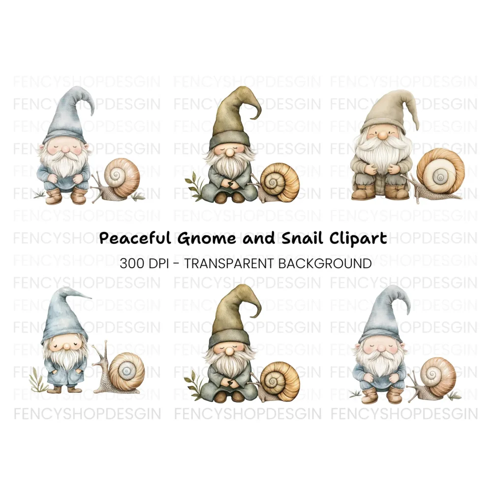 Cute Gnomes and Snails Clipart Bundle